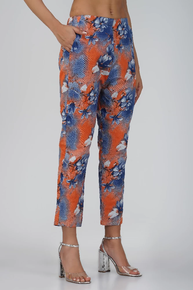Blue with Orange Print Cotton Co-ord Set-6.webp